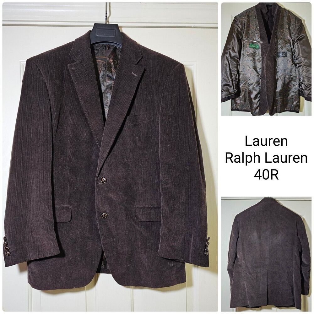 Mens Lauren Ralph Lauren Corduroy Jacket 40R Blazer Brown Cotton 2 Button